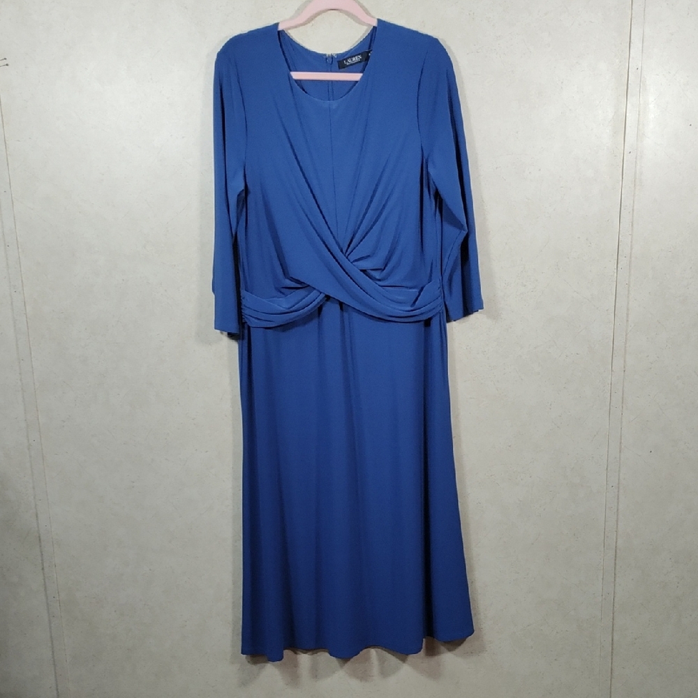 H184 Ralph Lauren Black Label blue knit control lined dress 14